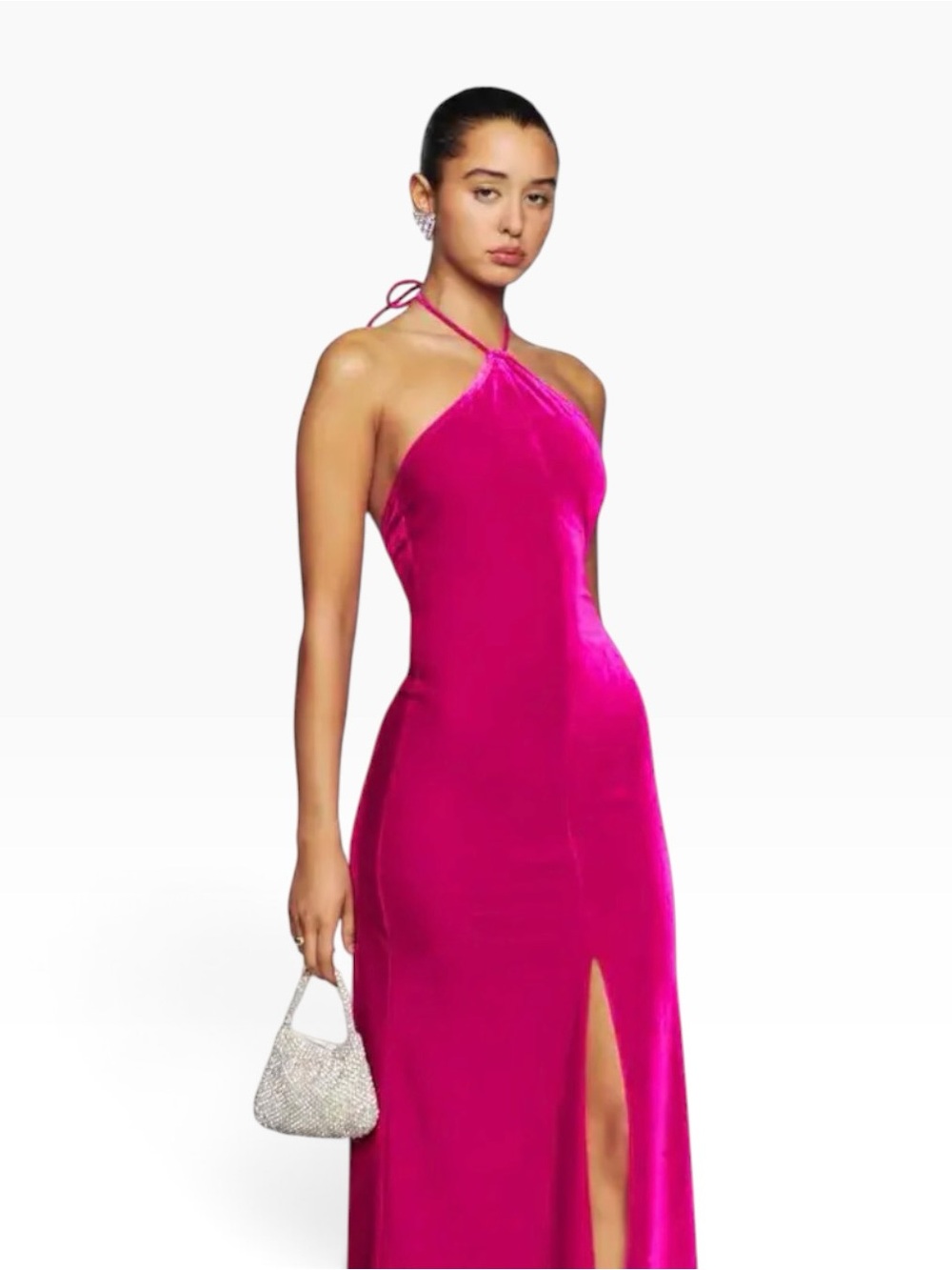 Reformation Nyla Velvet Halter Dress in Corvette Velvet Pink Size Small